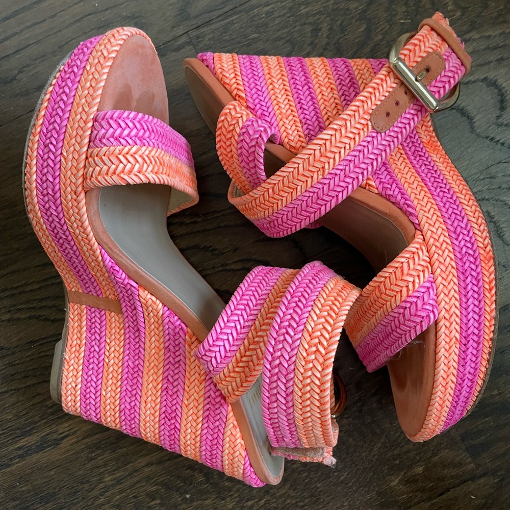 Stuart Weitzman braided leather ankle strap wedge platform